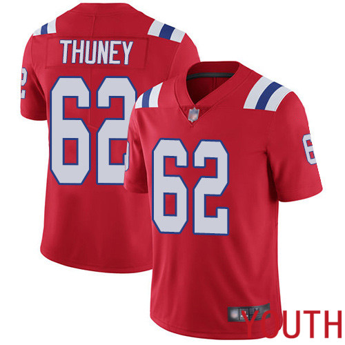 New England Patriots Football #62 Vapor Untouchable Limited Red Youth Joe Thuney Alternate NFL Jersey